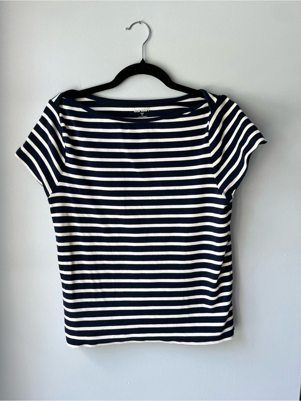Old Navy Women's Navy and White Striped Short Sleeve Top XL